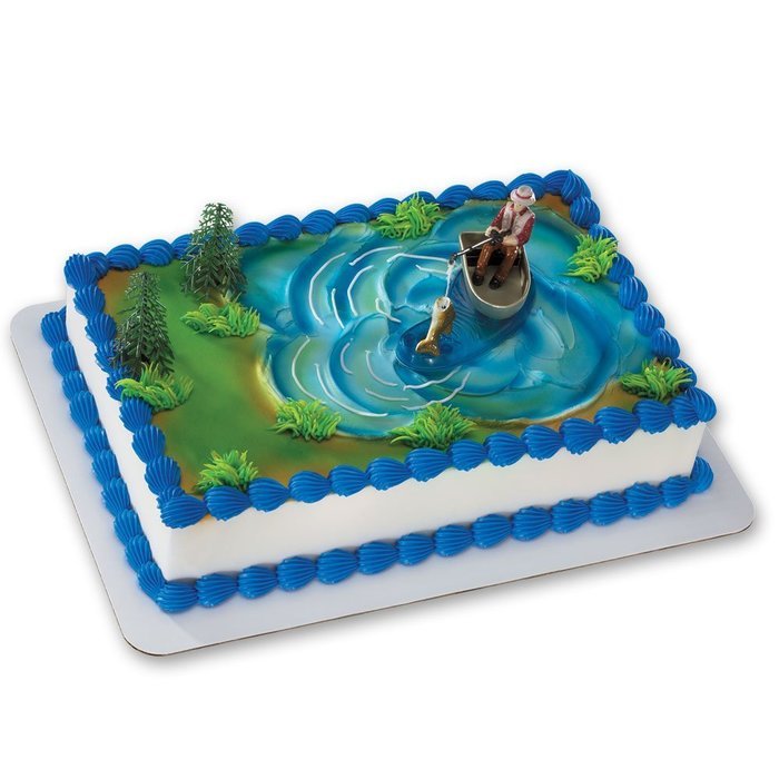 Fisherman with Action Fish DecoSet Cake Decoration