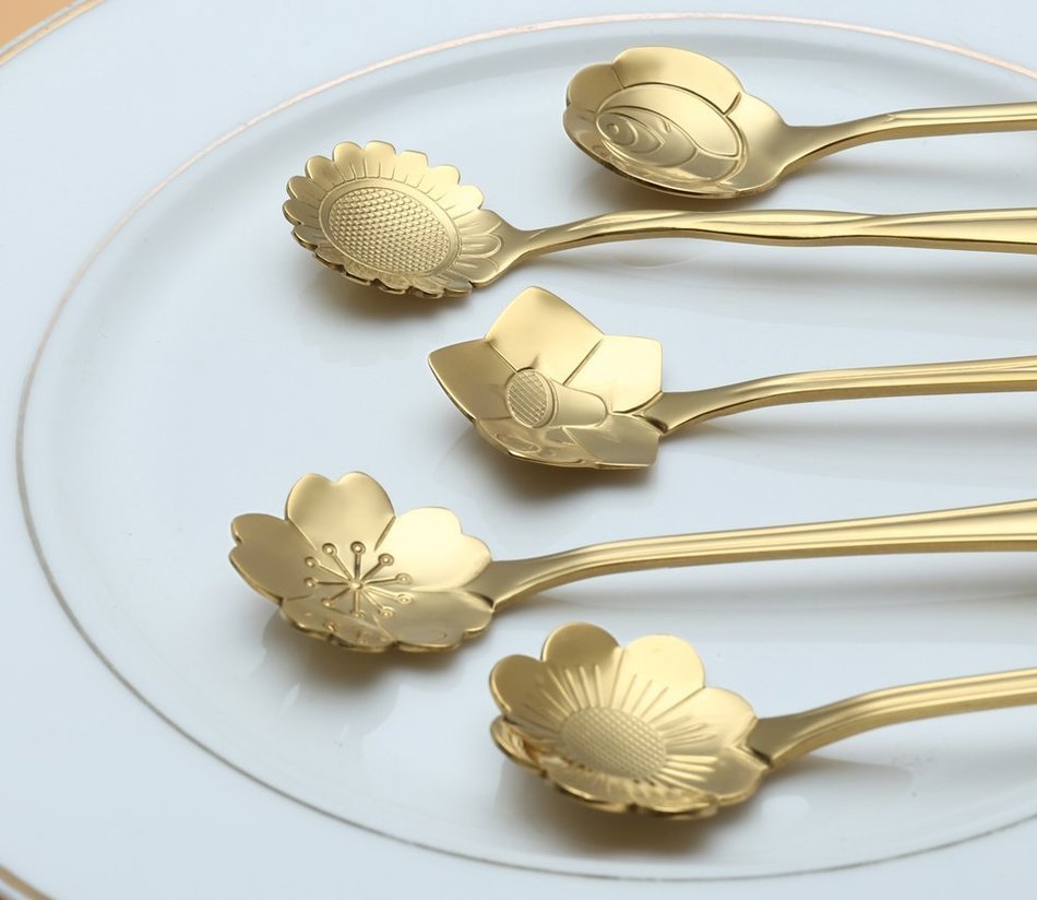 CHICHIC 8 Pcs Stainless Steel Tableware Creative Flower Coffee Spoon, Stirring Spoon, Sugar Spoon, Stir Bar Spoon... N19