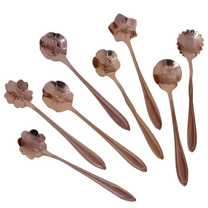 CHICHIC 8 Pcs Stainless Steel Tableware Creative Flower Coffee Spoon, Stirring Spoon, Sugar Spoon, Stir Bar Spoon... N23