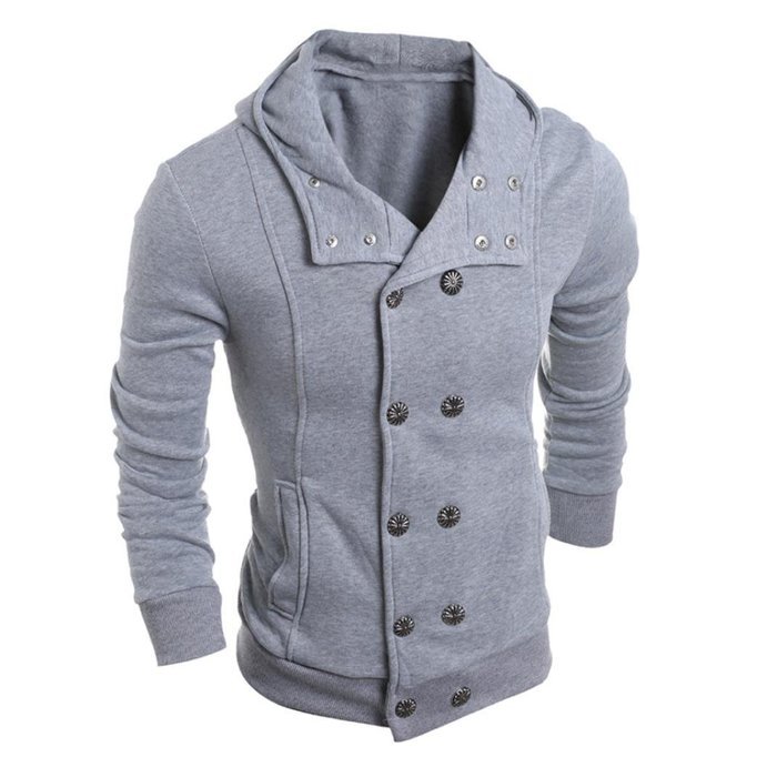 Men's Blouse,Laimeng Cotton Blend V-Neck Fashion Autumn Winter Hooded Sweater Top Blouse (M, Gray) N8