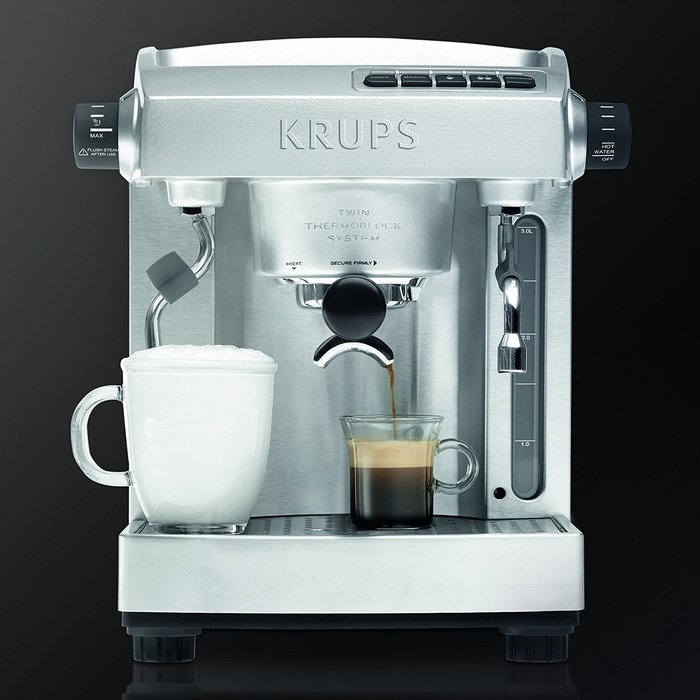KRUPS XP6180 Full Stainless Steel Twin Thermo Block Professional Espresso Machine, Silver N5