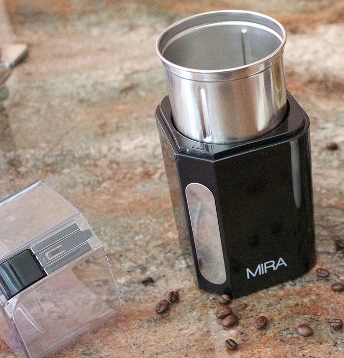 MIRA Electric Spice and Coffee Grinder, Stainless Steel Blades, Removable Cup, Cleaning Brush N5