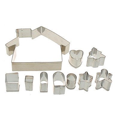 Sher 10PCS Stainless Steel Gingerbread House Cookie Cake Cutters Biscuit Bread Moldelling Mold Baking Set N2