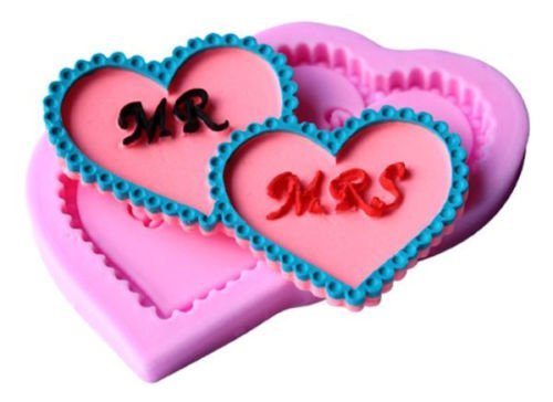 Baking Mould Mr & Mrs Hearts Wedding Silicone Mold Fondant Jelly Chocolate Gum Paste Crafts Non-stick Cake Bread... N9