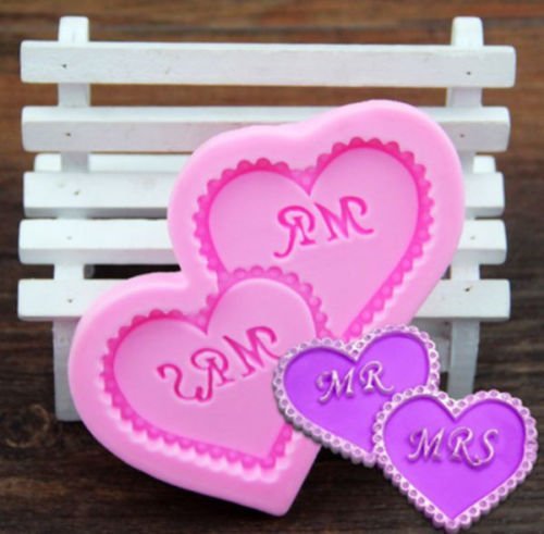 Baking Mould Mr & Mrs Hearts Wedding Silicone Mold Fondant Jelly Chocolate Gum Paste Crafts Non-stick Cake Bread... N10
