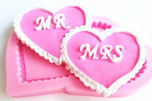 Baking Mould Mr & Mrs Hearts Wedding Silicone Mold Fondant Jelly Chocolate Gum Paste Crafts Non-stick Cake Bread... N11