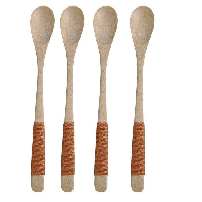 Miraclekoo Wooden Coffee Tea Spoon with Line Long Handle Mixing Spoon,7.5- Inch, 4 Psc N2
