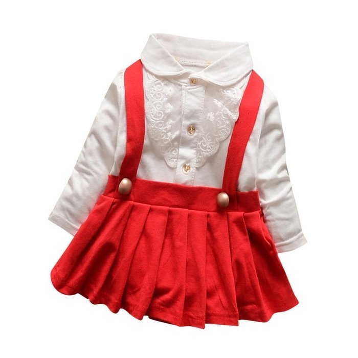 Baby Dress,Laimeng Baby Girl Outfit Fake Two Piece Long-Sleeved Strap Lace Dress Layered Dress (S, Navy) N5