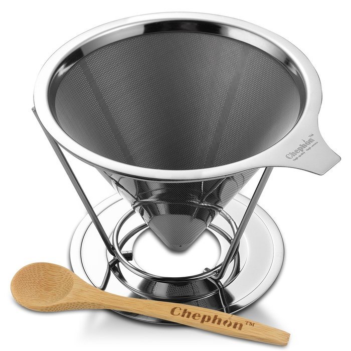 Chephon Paperless Pour Over Coffee Dripper - Stainless Steel Reusable Clever Coffee Filter Cone with Base Holder... N6