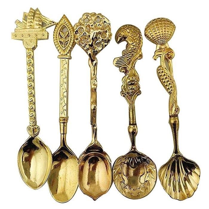Shangrui Creative Retro Coffee Scoops, Stirring Spoon, Sugar Spoon, Soup spoon,Tea Spoon 5pcs Sets(Gold) N2