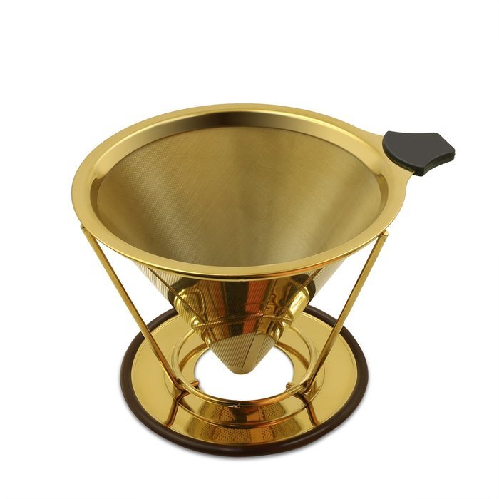 Nicelucky Gold Coated Pour Over Coffee Dripper Filter - Reusable Double Layer Fine Mesh Fliter Cone and Separate...