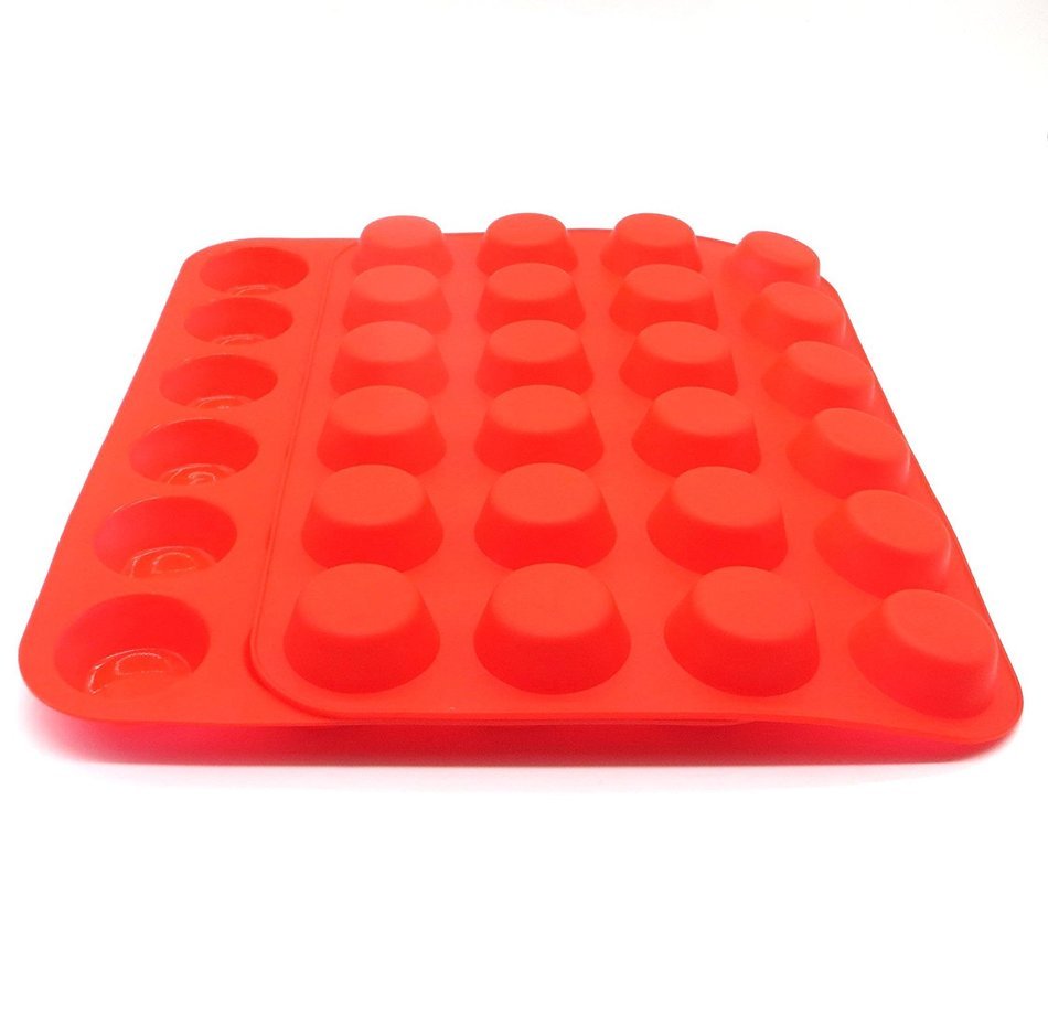 2 Pack - Mini Muffin Pan, 24 Cups Silicone Baking Tray by Suntake(Red) N7