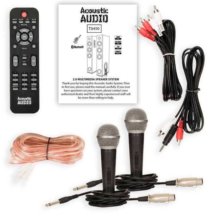 Acoustic Audio TSi450 Bluetooth Powered Floorstanding Tower Home Multimedia Speaker Pair and Mics TSi450M2 N2
