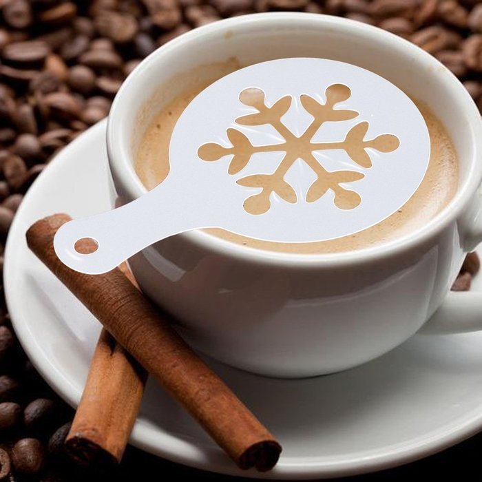 Christmas Designs PP Plastic Coffee Flowers Die Fancy Coffee Printing Template Model Milk Foam Spray Tool 8PCS... N36