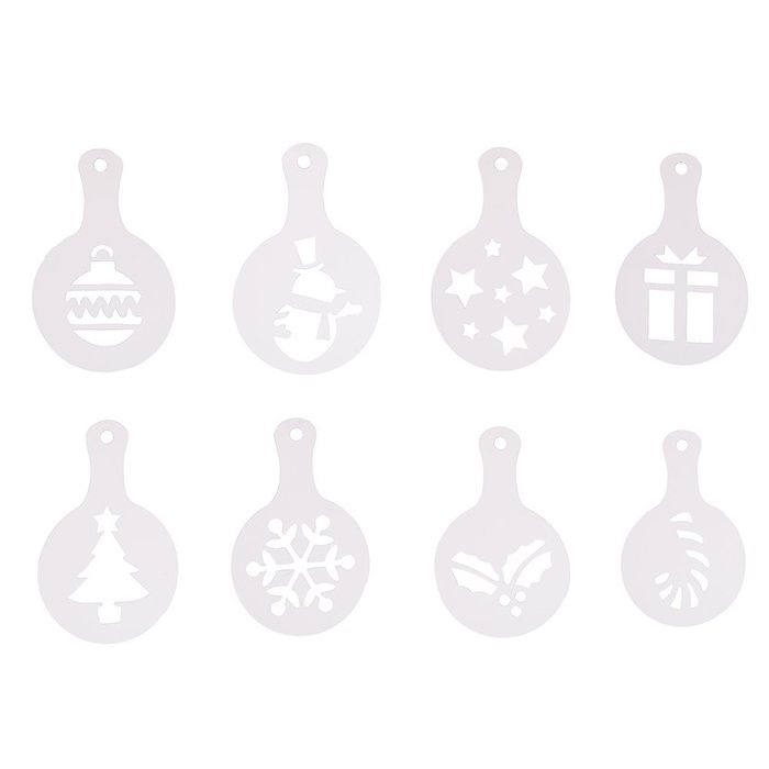 Christmas Designs PP Plastic Coffee Flowers Die Fancy Coffee Printing Template Model Milk Foam Spray Tool 8PCS... N37
