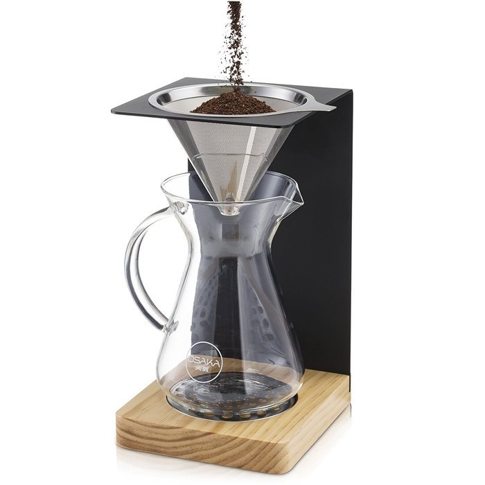 Osaka Wood Pour-Over Coffee Station - Full Brewing Set for a Homemade Pourover - 20oz. Capacity. "Mount Zao" N2