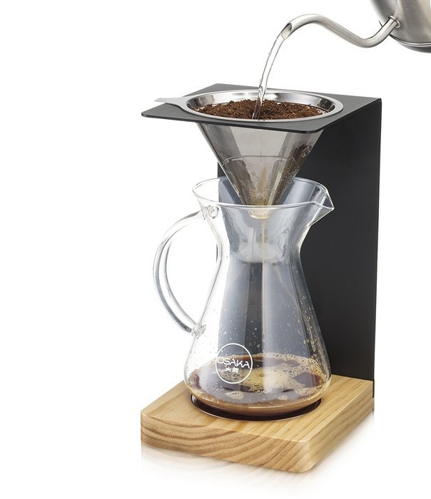 Osaka Wood Pour-Over Coffee Station - Full Brewing Set for a Homemade Pourover - 20oz. Capacity. "Mount Zao" N3