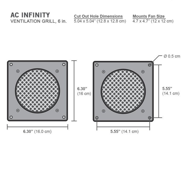AC Infinity White Ventilation Grill 6", for PC Computer AV Electronic Cabinets, replacement grill for AIRPLATE...