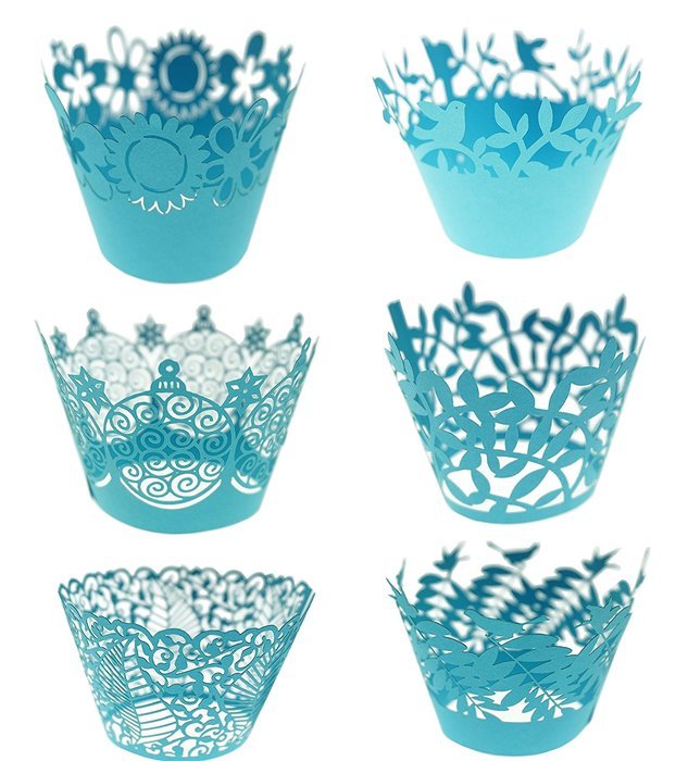 Bilipala Blue Cupcake Wrappers, Lace Cupcake Wrappers, Cupcake Liners, Pack of 60 N4
