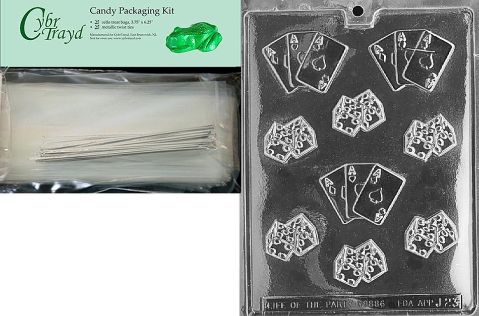 Cybrtrayd J023 Dice with Aces Chocolate Candy Mold with Exclusive Cybrtrayd Copyrighted Chocolate Molding Instructions N3