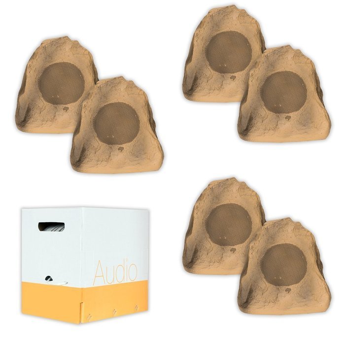 Acoustic Audio B4RS Sandstone Rock Speakers 3 Pair Pack and Wire Outdoor Weatherproof