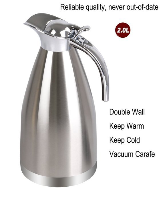 Premium 2L Vacuum Insulated Carafe/Coffee Carafe by Ksendalo, With Press Button Top, Double Wall/18/8 Austenitic... N7