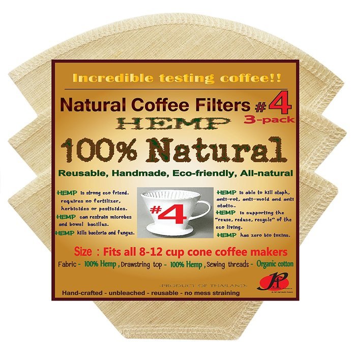 P&F(3 pack)Natural Reusable Cone Coffee Filters #4 Melitta Style, No Harmful Chemical, All Natural