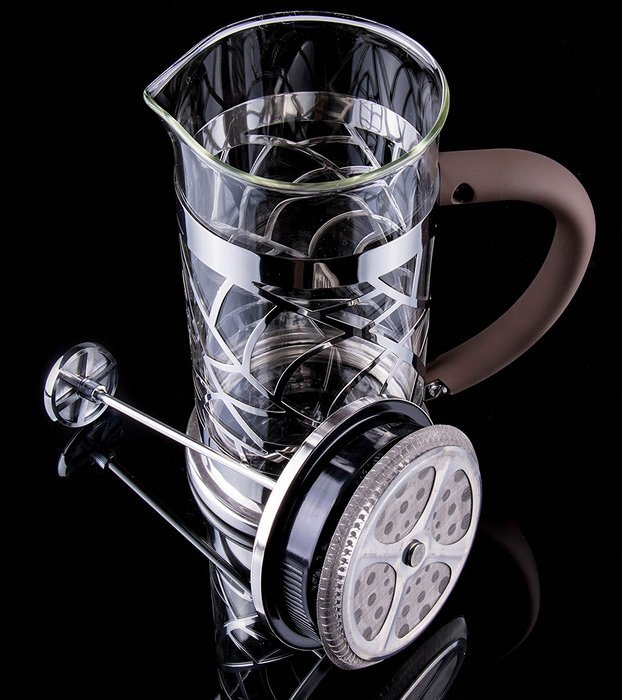 Gourmet 4 Cup French Press Stainless Steel and Glass with Leaf