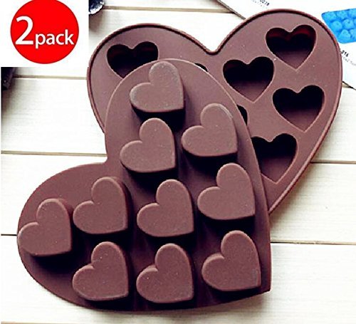 Cy3Lf Silicone Chocolate Molds Candy Mold & Ice Cube DIY Baking Trays Heart Shaped Jelly Pan 10-Cavity (PACK OF 2) N5