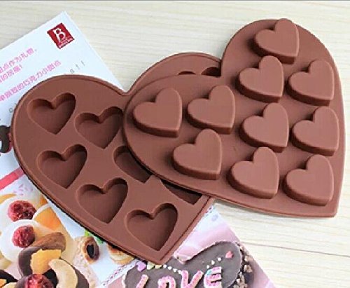 Cy3Lf Silicone Chocolate Molds Candy Mold & Ice Cube DIY Baking Trays Heart Shaped Jelly Pan 10-Cavity (PACK OF 2) N6
