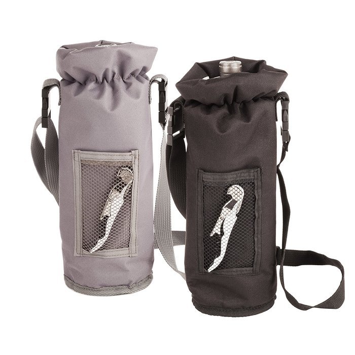 True Grab N' Go Insulated Bottle Carrier, 12.5", Gray/Black