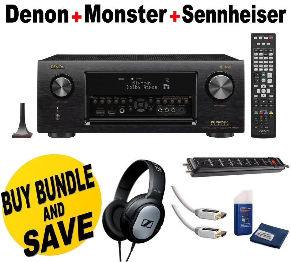 Denon Receiver Audio & Video Component Receiver,Black (AVRX4300H) + Sennheiser HD201Headphones + Monster Home... N2