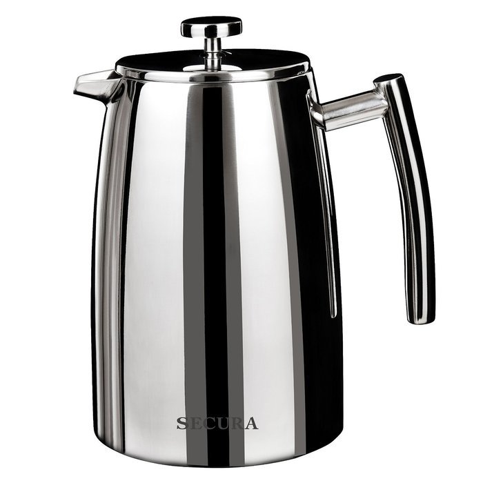 Secura 1000ML French Press Coffee Maker, 34-Ounce, Stainless Steel 18/10 SFP-34DSC, Extra Stainless Steel Screen N5