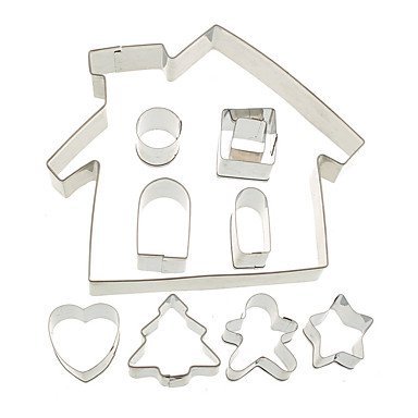 Sher 10PCS Stainless Steel Gingerbread House Cookie Cake Cutters Biscuit Bread Moldelling Mold Baking Set N3