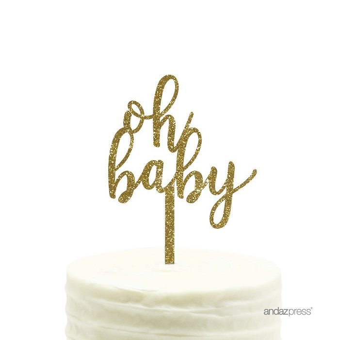 Andaz Press Baby Shower Acrylic Cake Toppers, Gold Glitter, Oh Baby, 1-Pack, Nautical Ocean Themed Party Decor... N29