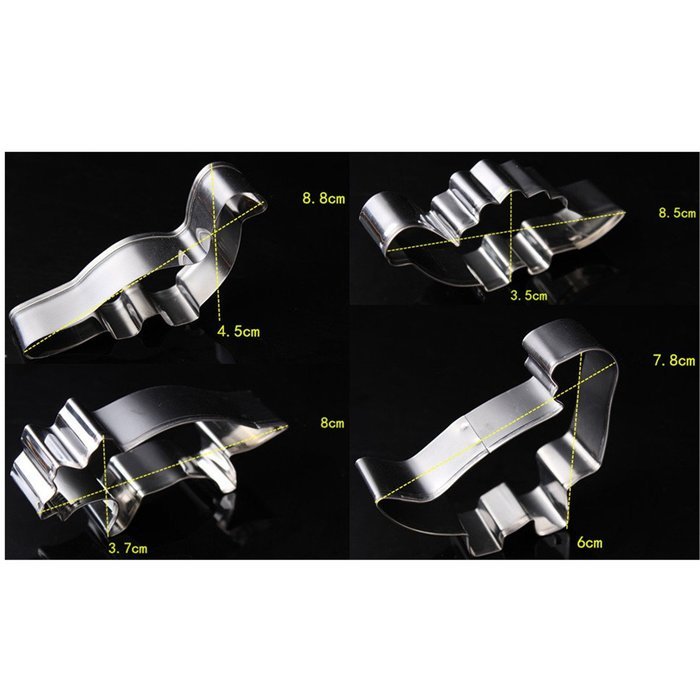 Yunko Set of 4 Dinosaur Stainless Steel Cookie Cutter Set Biscuit Mold