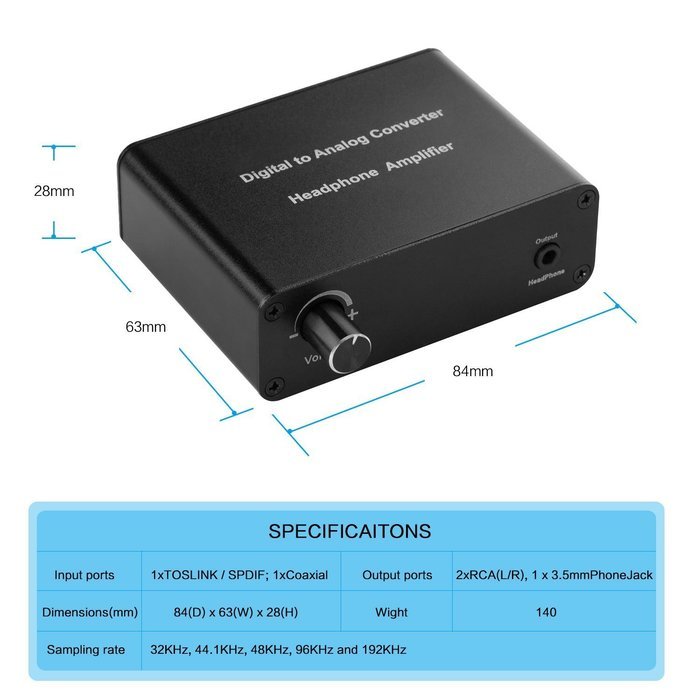 E-More 192KHz USB DAC Headphone Amplifier AMP Digital to Analog Audio Converter Support Toslink / SPDIF or Coaxial... N7