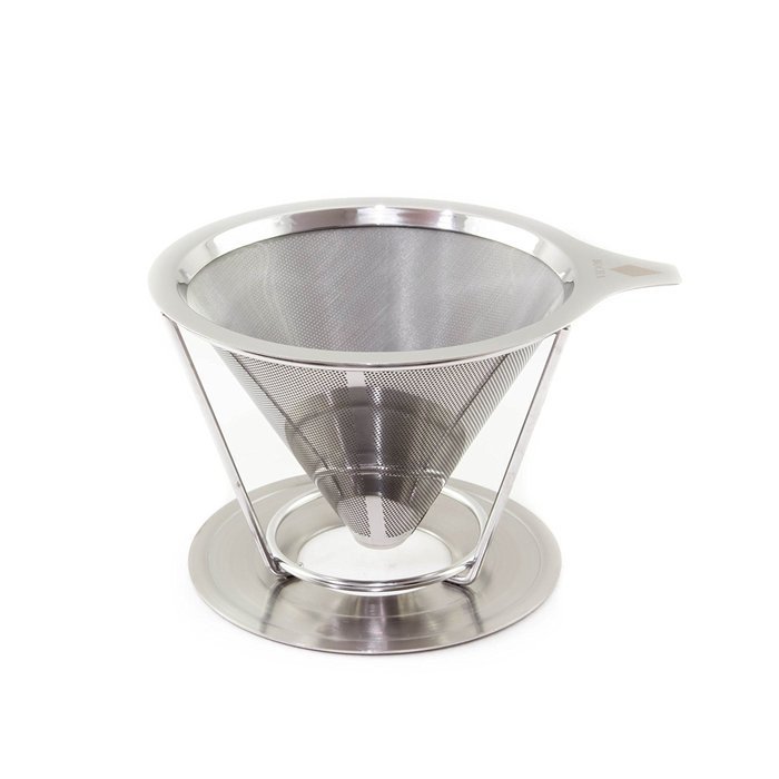 BOCHA - Pour Over Coffee Cone Dripper, Permanent and Reusable Stainless Steel Filter with Cup Stand N8