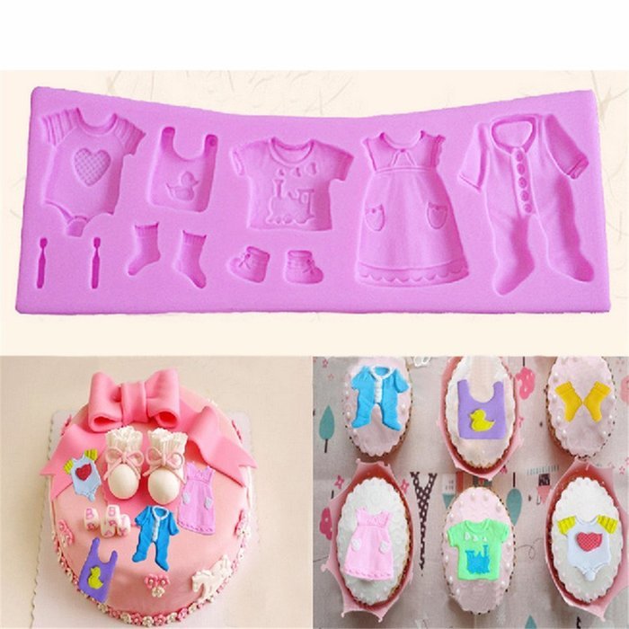 Wispun Fondant Cake Lace Mold Baby Clothes Washing Line Silicone Molds 17*5.5*0.7cm Cake Decorating N6