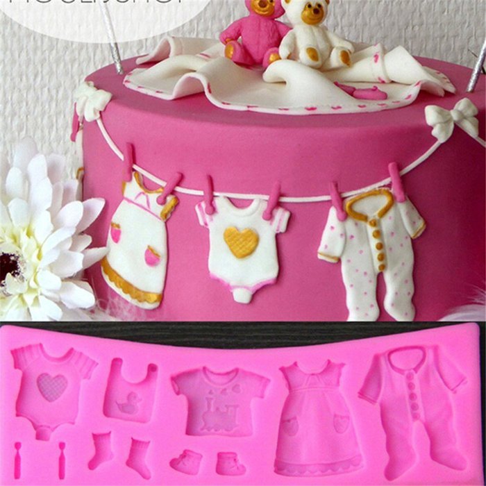 Wispun Fondant Cake Lace Mold Baby Clothes Washing Line Silicone Molds 17*5.5*0.7cm Cake Decorating N7