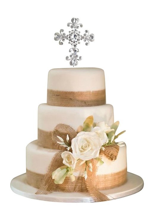 Wedding Religious Baptism Cake Topper Christening Silver Cross Baby Boy Girl Communion Bautizo Boda Keepsake Decoration N2