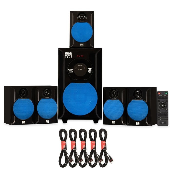 Blue Octave B51 Home Theater 5.1 Powered FM Speaker System with USB / SD and 5 Extension Cables N2