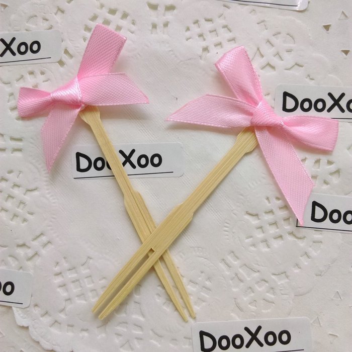 DOOXOO 3.5" Pink Ribbon Bow Cupcake Topper Birthday Topper Baby Shower Cake Topper Wedding Party Confetti Decorative... N3