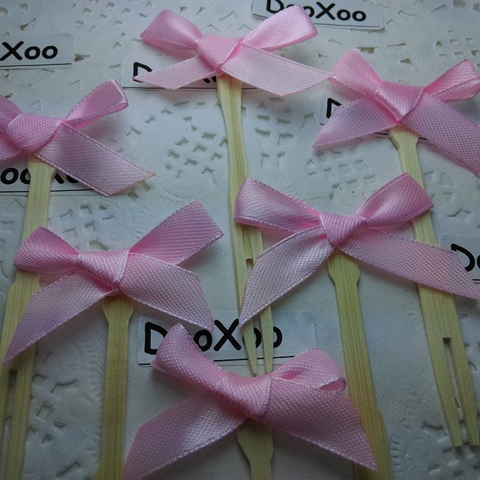 DOOXOO 3.5" Pink Ribbon Bow Cupcake Topper Birthday Topper Baby Shower Cake Topper Wedding Party Confetti Decorative... N4