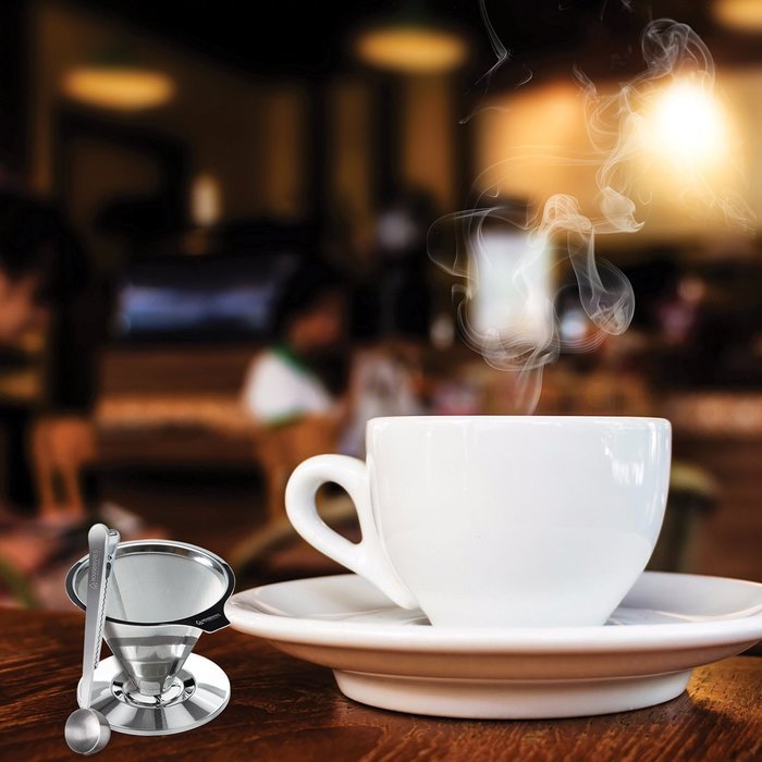 Stainless Steel Pour Over Coffee Dripper By Housewares Solutions + Bonus Coffee Scoop With Built In Bag Clip N6