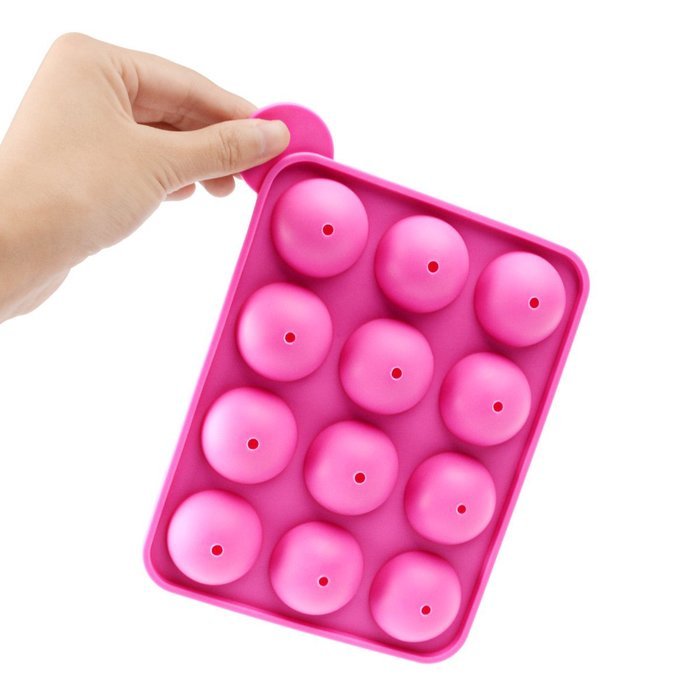 Ckeyin 12-Cavity Silicone Mold Ball Shaped Lollipop Cupcake Baking Mold with 20Pcs Sticks