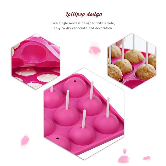 Ckeyin 12-Cavity Silicone Mold Ball Shaped Lollipop Cupcake Baking Mold with 20Pcs Sticks N3