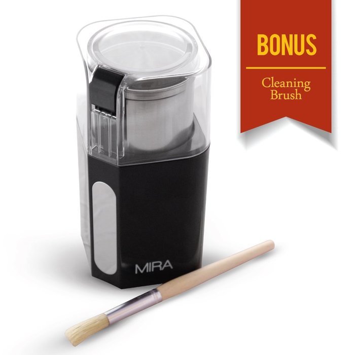 MIRA Electric Spice and Coffee Grinder, Stainless Steel Blades, Removable Cup, Cleaning Brush N6