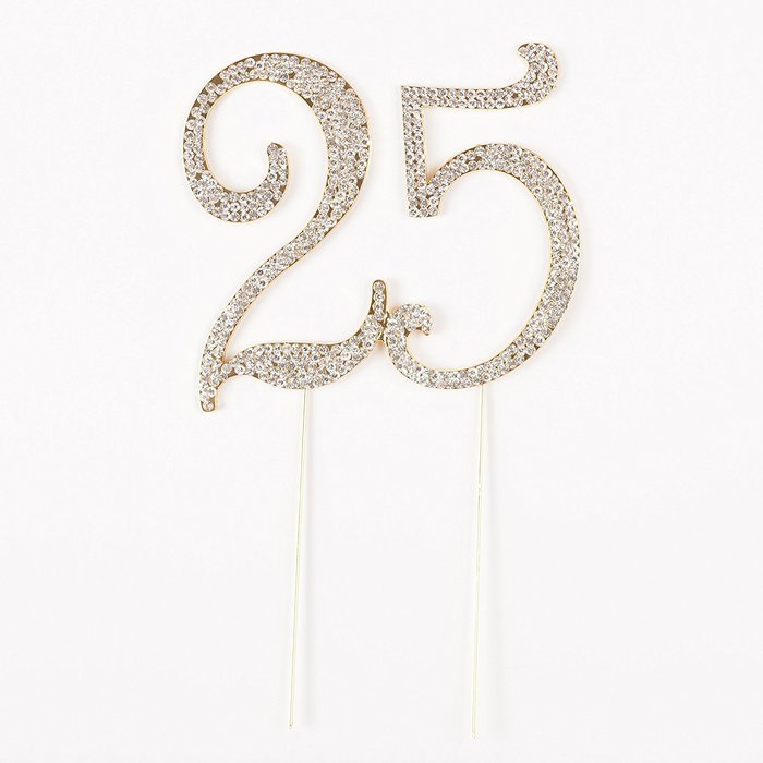 25 Cake Topper for 25th Birthday or Anniversary, Crystal Rhinestone Party Decoration Supplies (Silver) N4