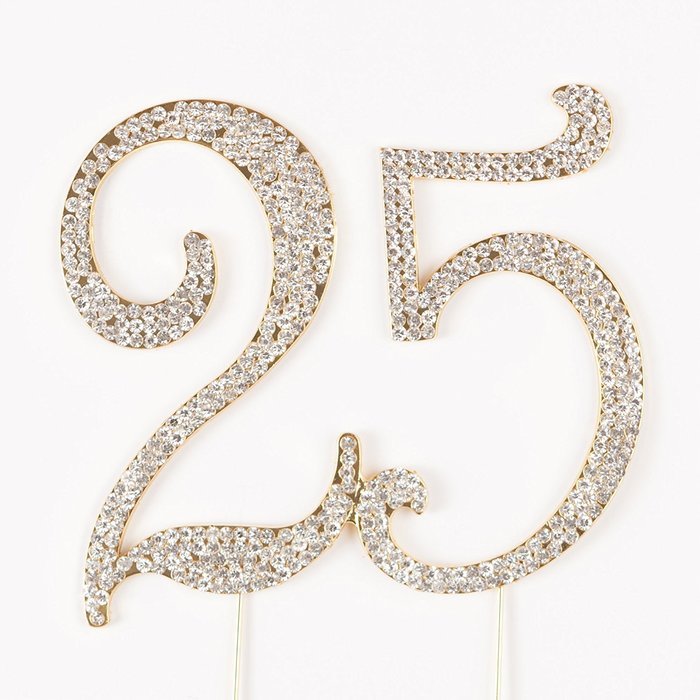 25 Cake Topper for 25th Birthday or Anniversary, Crystal Rhinestone ...